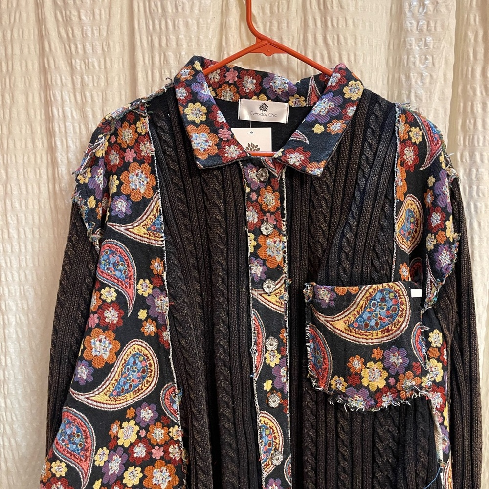 POL Black Sweater with Multicolor Paisley & Floral Panels